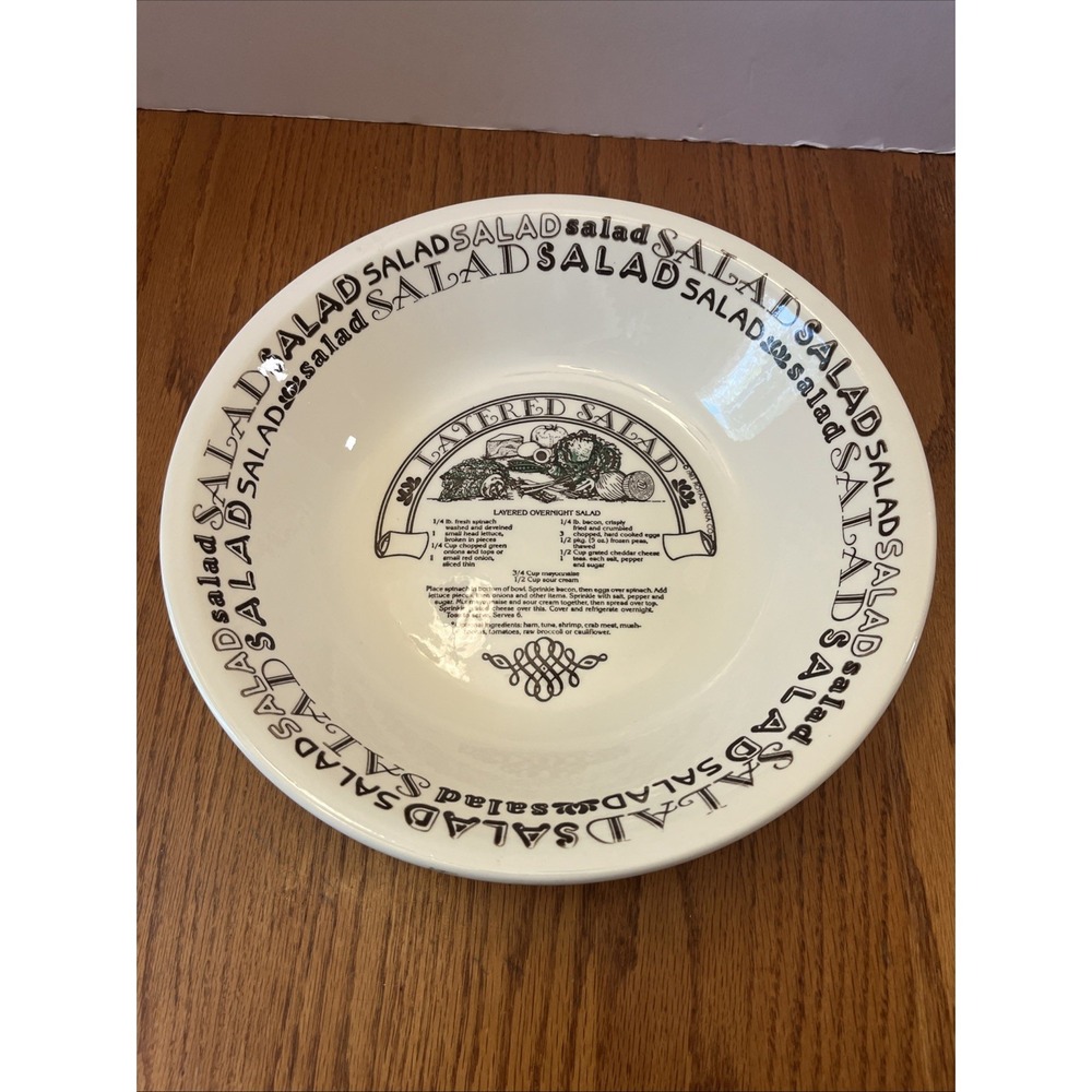 Vintage 1980s Royal China Layered  Salad Recipe Serving Bowl Garden Classics